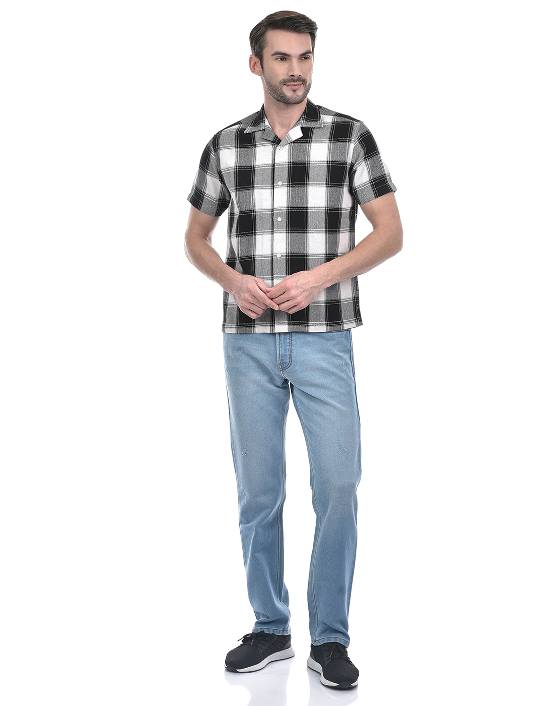 Numero Uno Men Checkered Black Shirt